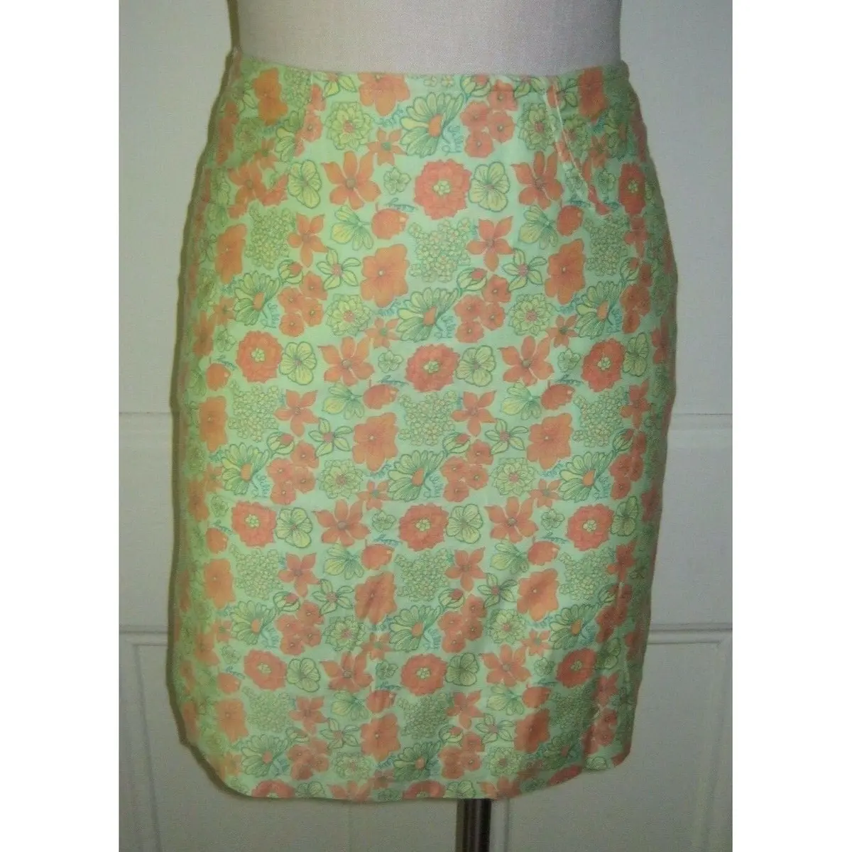 Lilly Pulitzer Floral Pencil Skirt Straight Short Denim Look Womens 2 Cotton 1
