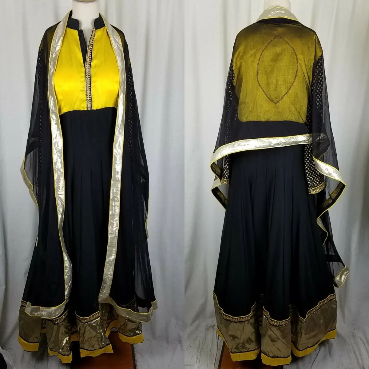 Ballroom Dance Competition Dress Latin Ethnic Womens 44 14 Costume Black Yellow 1