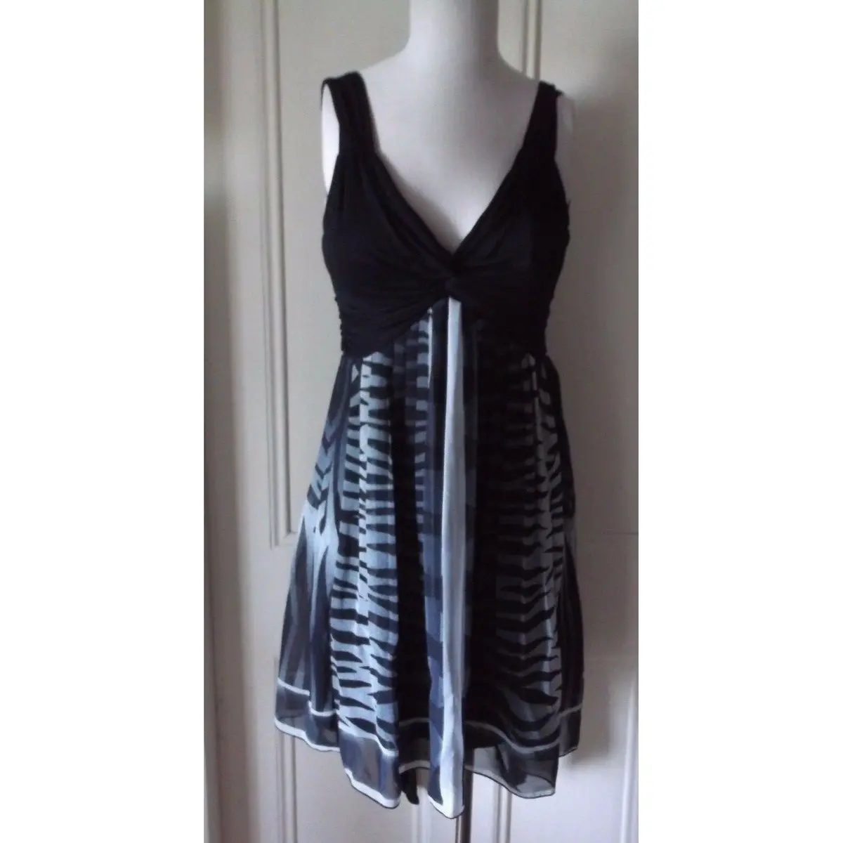 Rubber Ducky Paradizzo Couture South Beach Zebra Twirl Plunge Dress Womens S 1