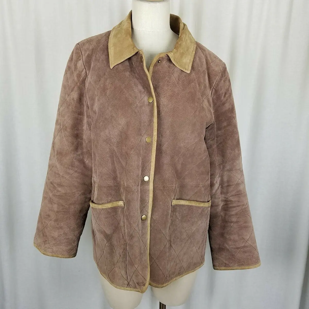 Bushwacker Quilted Pig Suede Leather Equestrian Riding Bard Barn Coat Womens L 1
