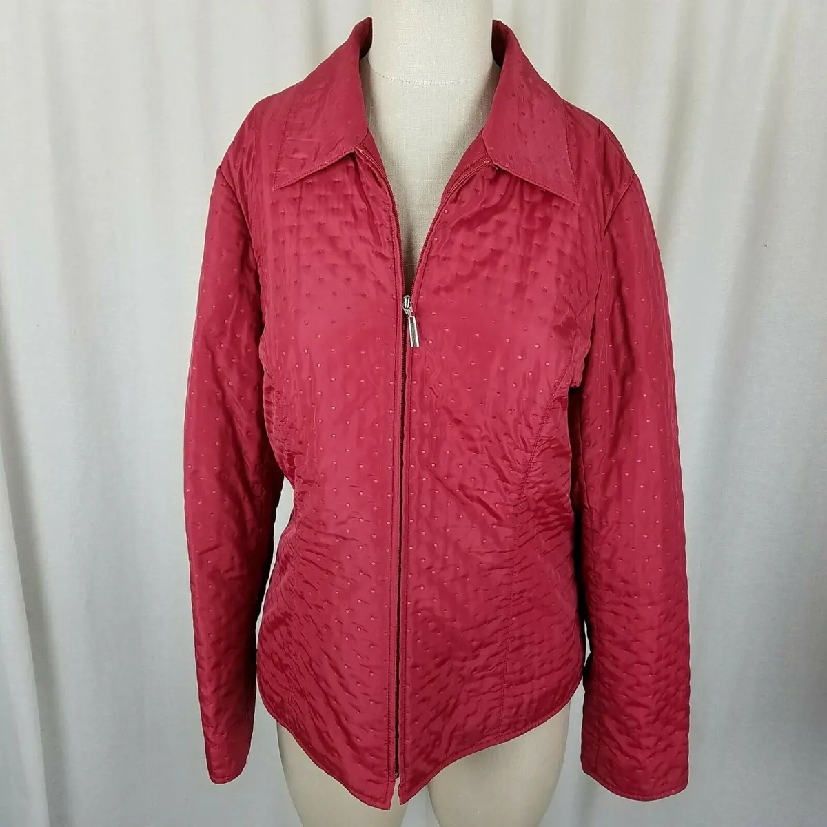 Talbots Polka Dot Lightweight Insulated Quilted Jacket Womens 12 Zip Up Packable 1