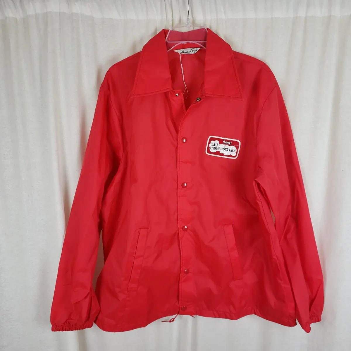 Vtg J&J Crop Dusters Exylin Aqua Sheen Nylon Packable Jacket Windbreaker Mens L 1