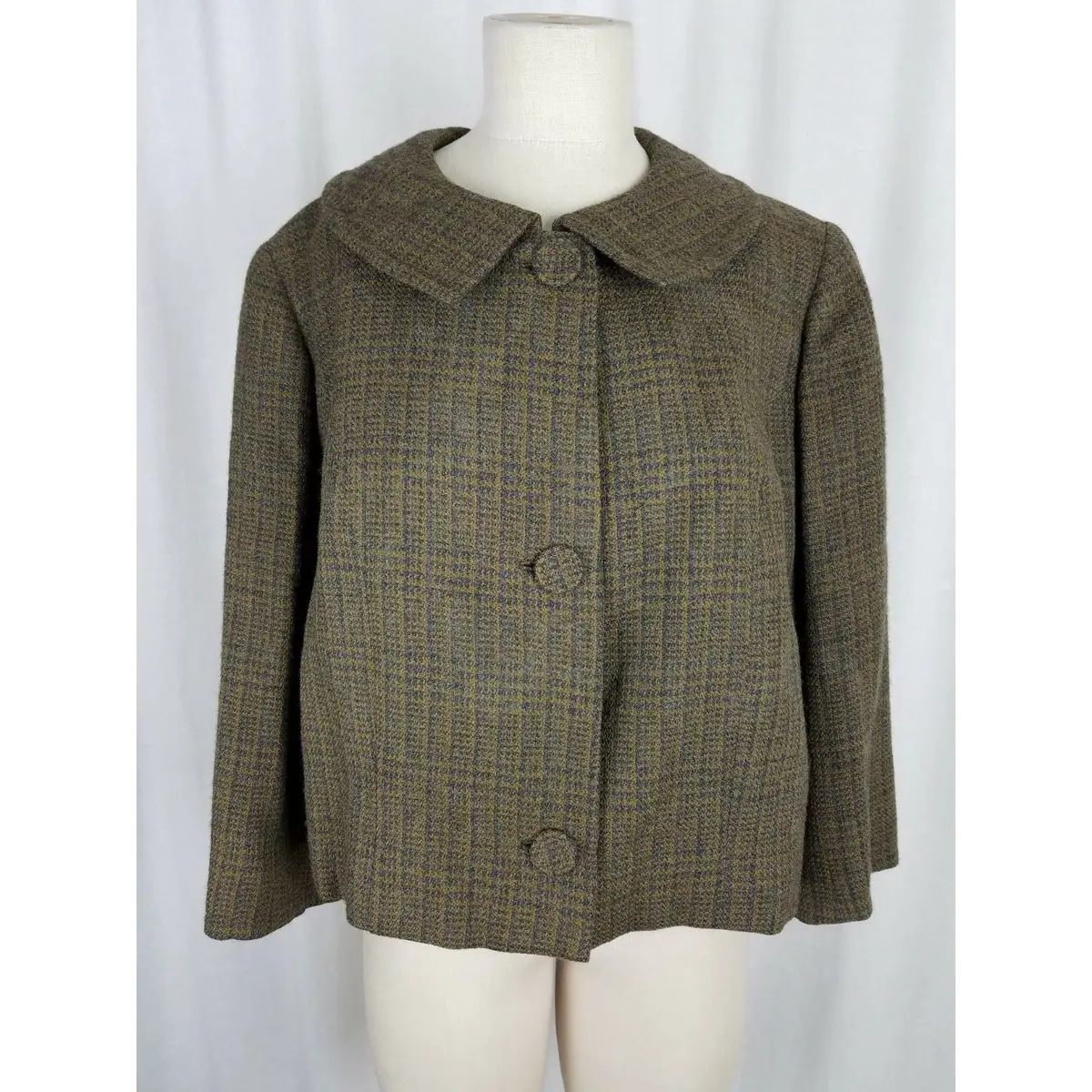 Vintage Salvatore Costanzo Wool Tweed Swing Jacket Blazer Designer Womens M Tan 1
