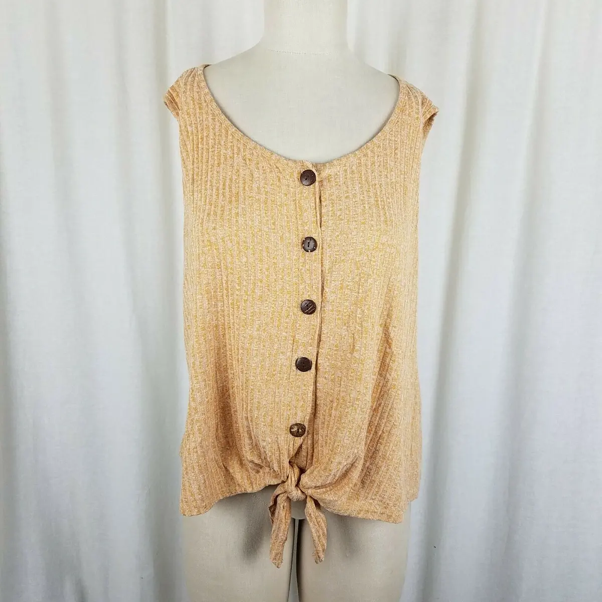 W5 Anthropology Waist Knot Front Button Up Top Tunic Tank Blouse Womens L Usa 1