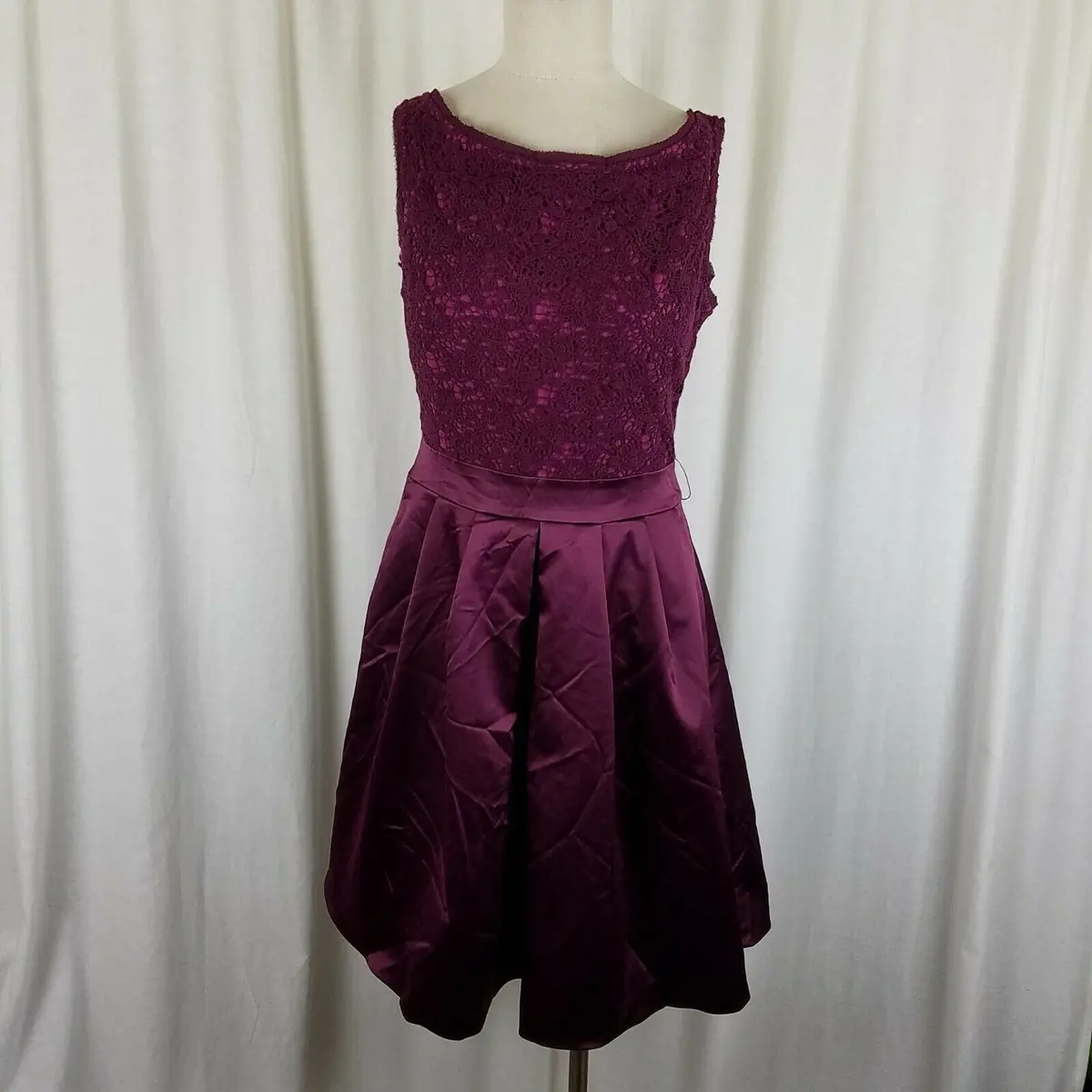 The Limited Lace Satin Plunge Vback Fit & Flare Cocktail Purple Dress Womens 10 1