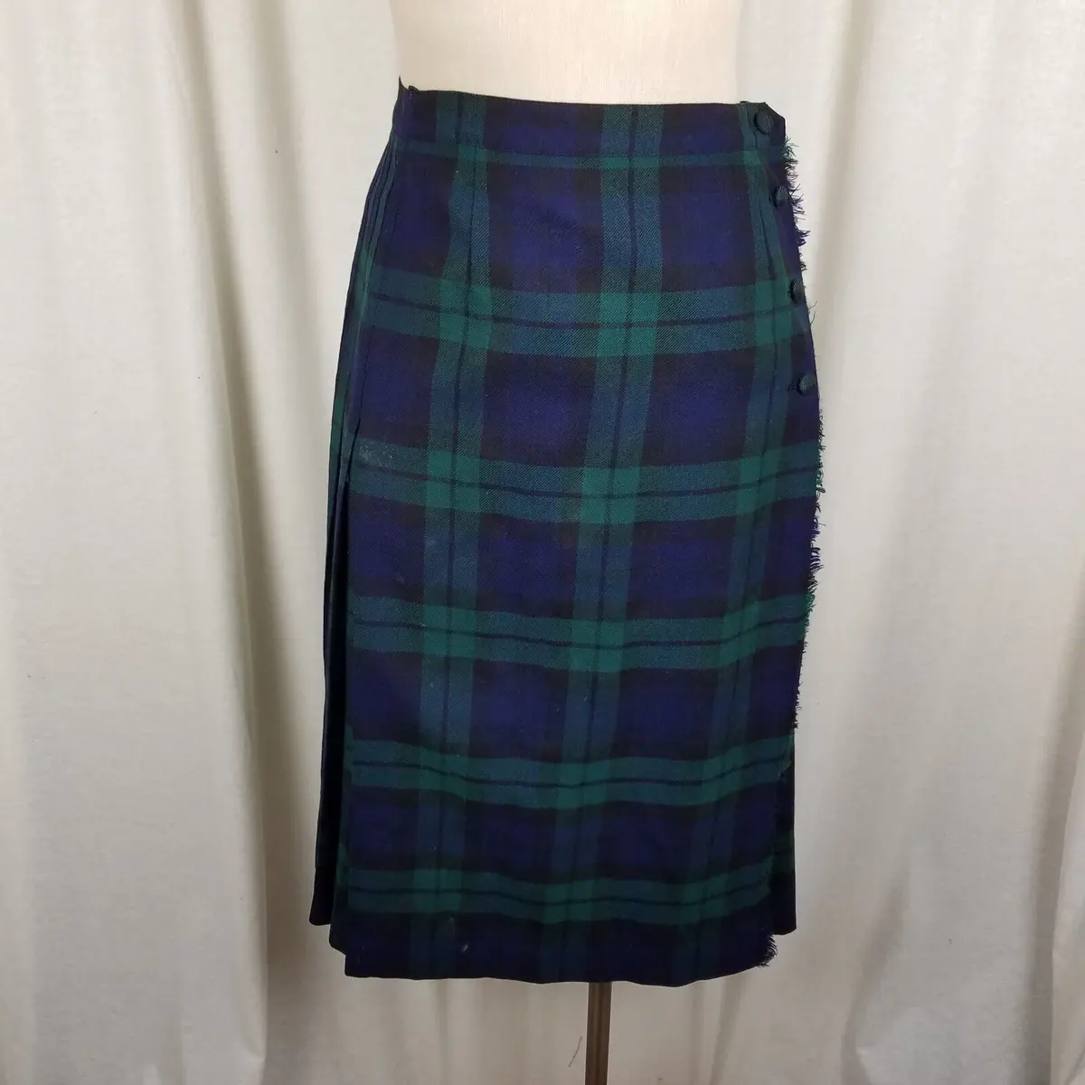 Vintage Aljean Canada Pleated 100% Wool Tartan Plaid Kilt Wrap Skirt Womens 28In 1