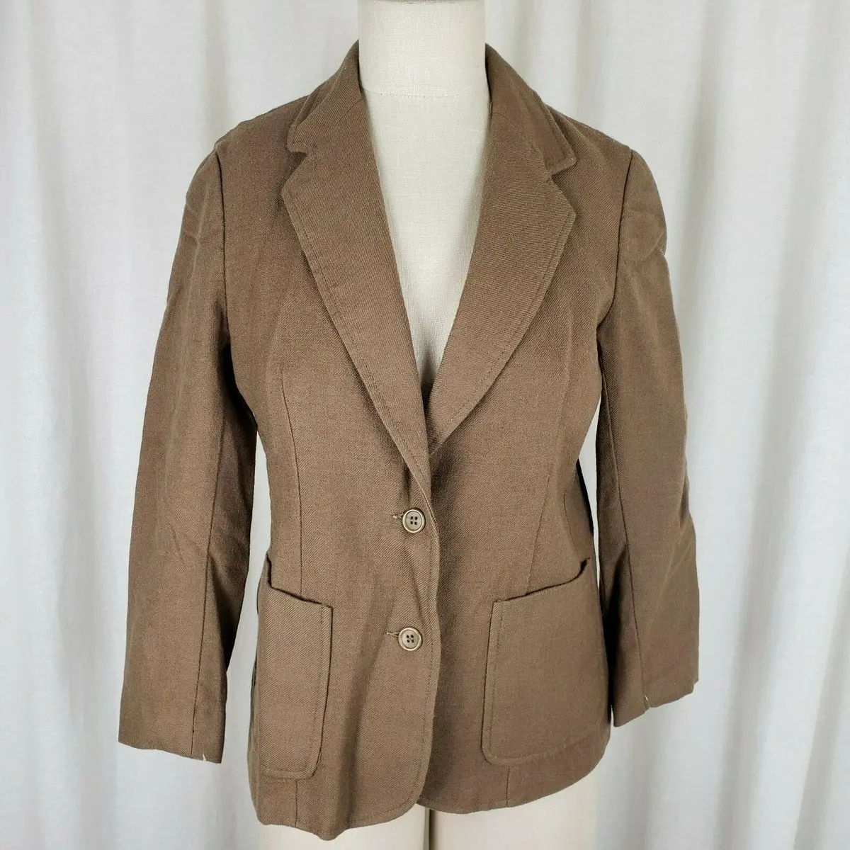Vintage The Scottish Lion Tan 100% Pure Wool Blazer Jacket Womens M Scotland 1