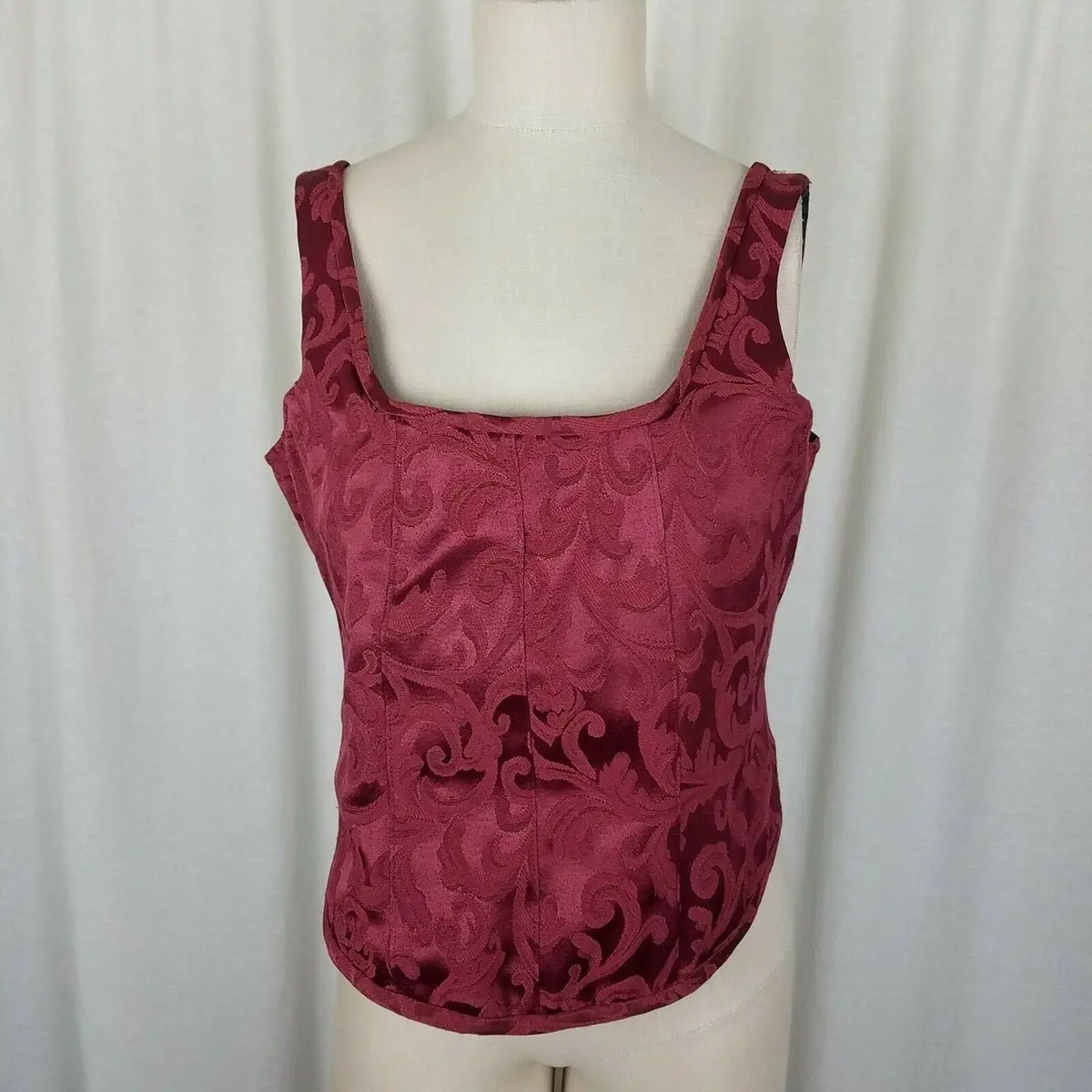 Handmade Brocade Bone-In Corset Top Bustier Steampunk Goth Goddess 1X 2X Maroon 1