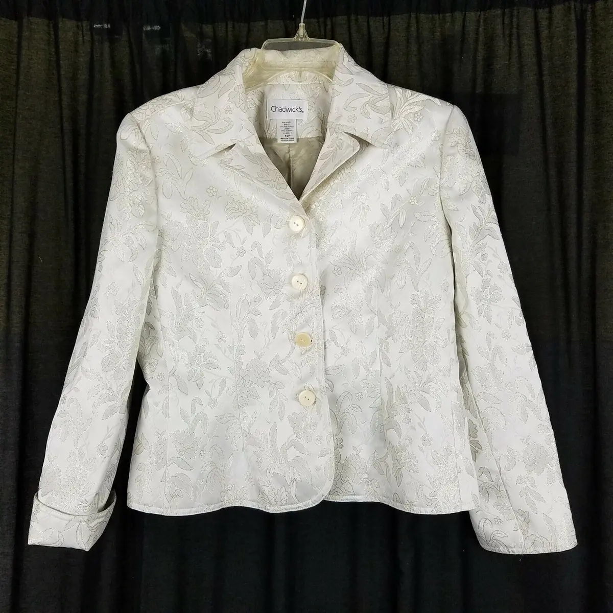 Chadwick's Petites Ivory Embossed Gold Metallic Floral Blazer Jacket Womens 10P 1