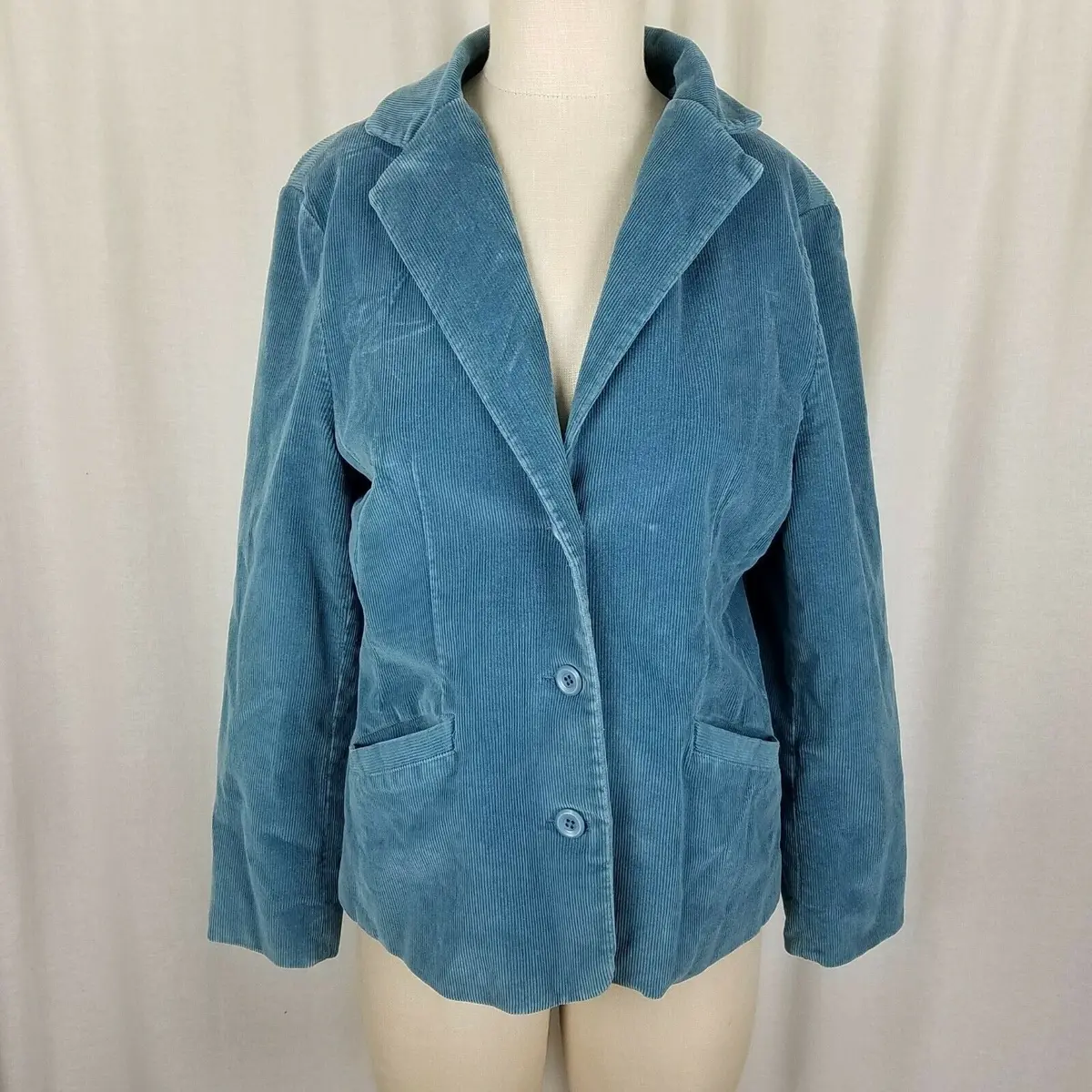 Ll Bean Riding Equestrian Corduroy Blazer Jacket Womens 12P Blue 3 Button Up 1