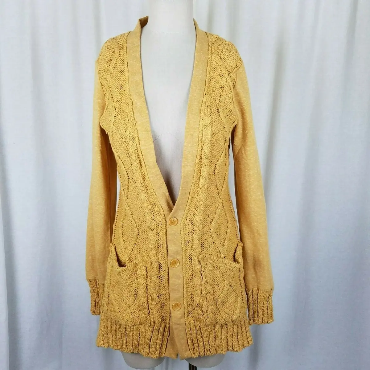 Evy's Tree The Chloe Curry Knit Long Sweater Cardigan Coat Womens M Coatigan 1