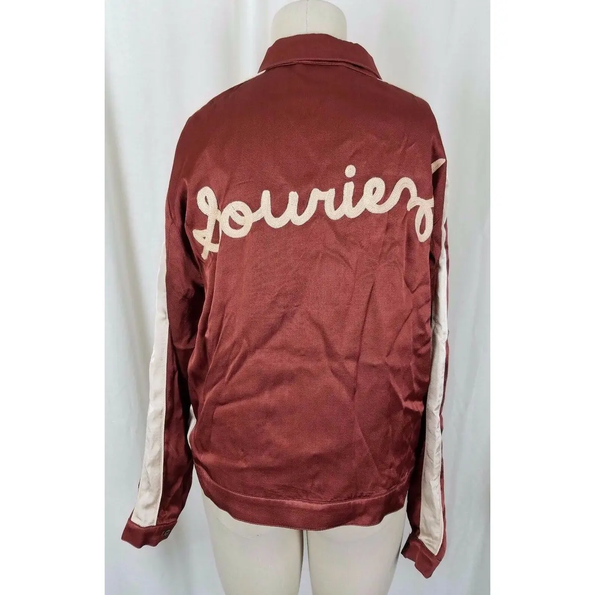 Anthropologie Capulet Souriez Brown Satin Bomber Jacket Womens L Boyfriend Look 1