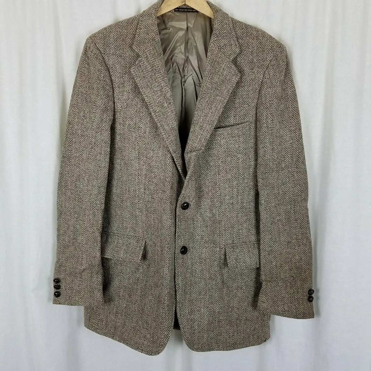 Vintage Harris Tweed Blazer Brown Herringbone Wool Sport Coat Jacket Mens 42R 1