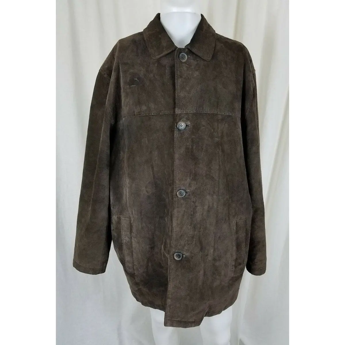 Dockers Brown Brushed Leather Suede Rancher Coat Mens Xl Quilted Long Jacket 1