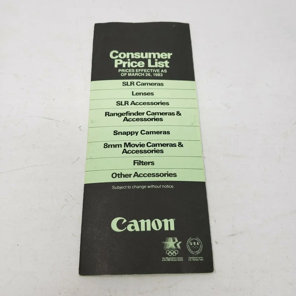 Canon Consumer Price List Cameras Catalog Pamphlet Vintage Advertising Ephemera 1