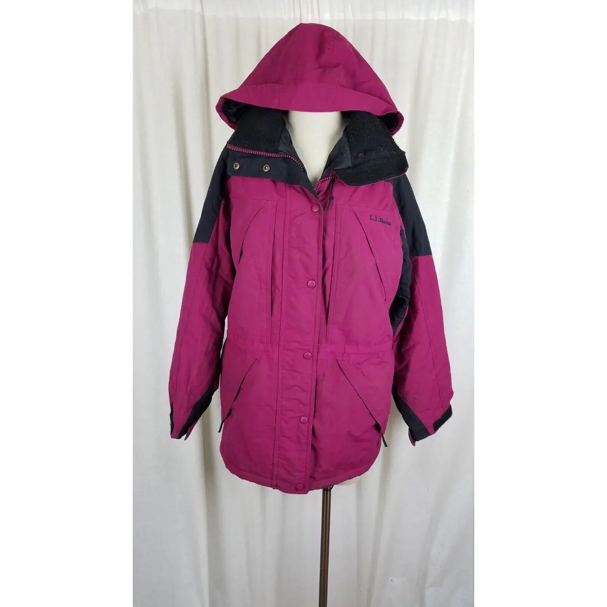 Vintage Ll Bean Hooded Winter Snow Ski Parka Jacket Womens S Magenta Raspberry 1