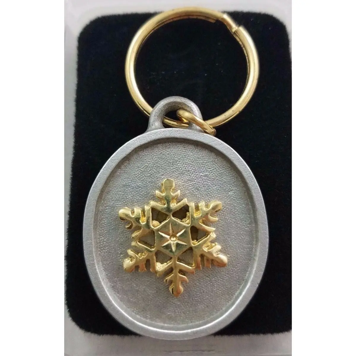 Snowflake Pewter Keyring Keychain Fob Maine Souvenir Metal Car Keys Winter Snow 1