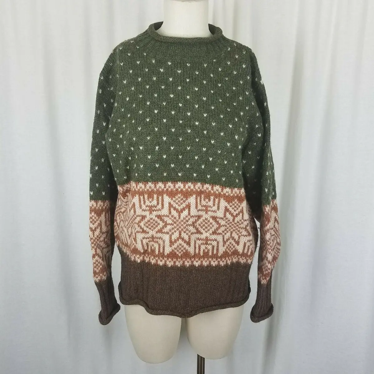 Skyr 100% Wool Birdseye Nordic Fair Isle Rolled Neck Sweater Womens M Vintage 1