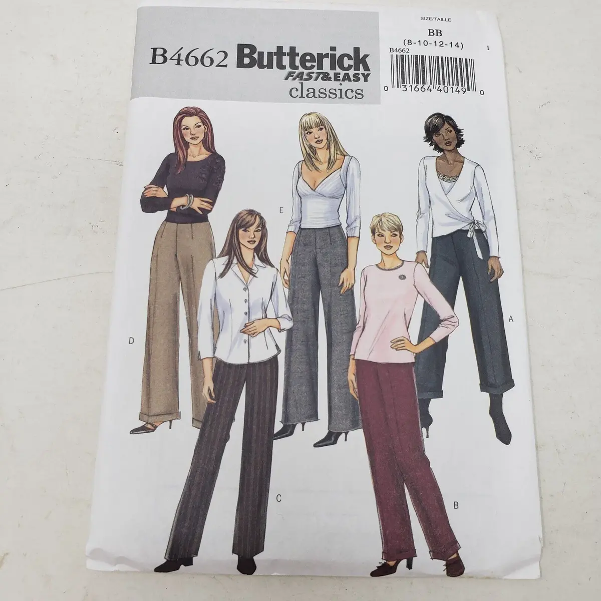 Butterick B4662 Fast & Easy Clasics Dress Pants Slacks Sewing Pattern 8-10-12-14 1