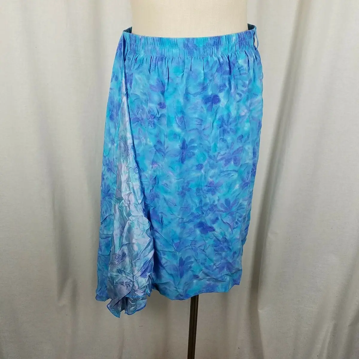 Liz Claiborne Collection Silk Wrap Skirt Womens L Vintage Blue Hawaiian Floral 2