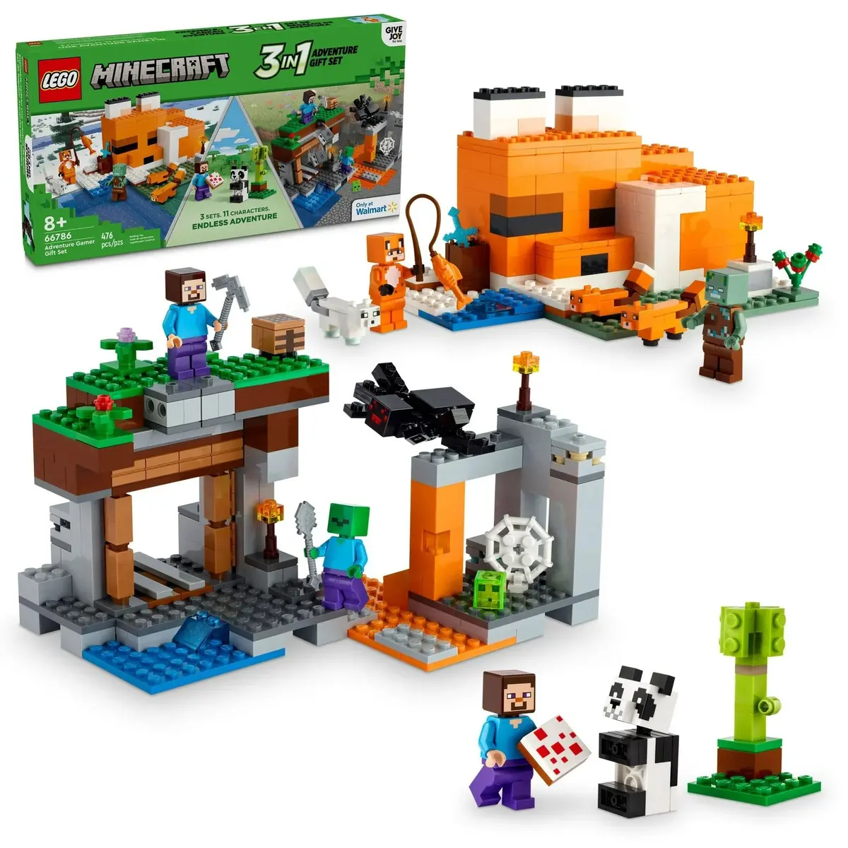 Lego Minecraft 3-In-1 Adventure Gamer Gift Set 66786 Fox Lodge 21178 Abandoned Mine 21166 Steve & Baby Panda 30672 Last One! 1