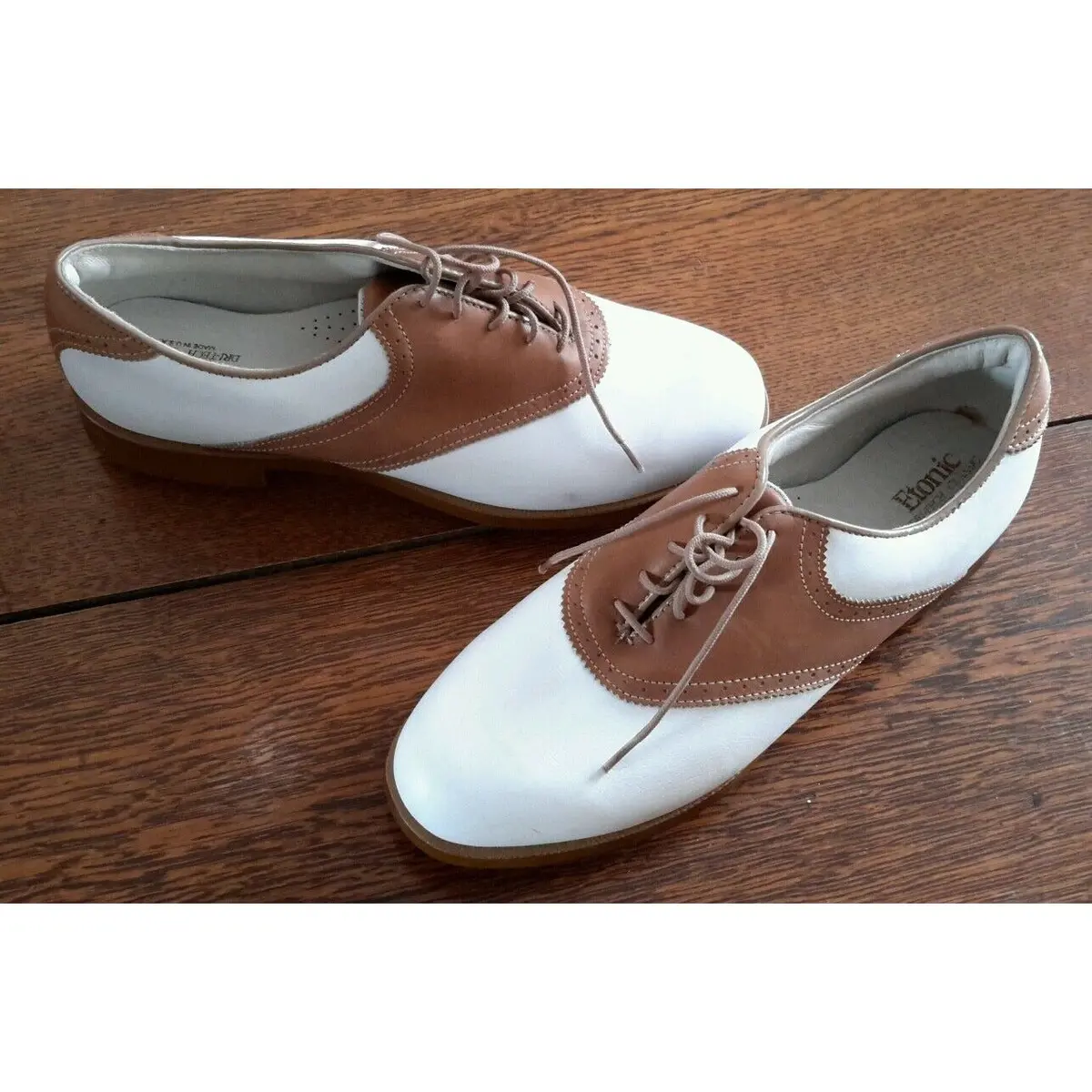 Etonic Dri-Tech Classic Leather Saddle Golf Shoes Spikes Cleats Womens 8 M Usa 1
