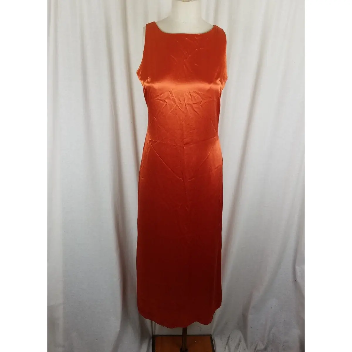 Vintage Soda Blu Maxi Sleeveless Metallic Sheen Tank Dress Womens M Usa Rust 1