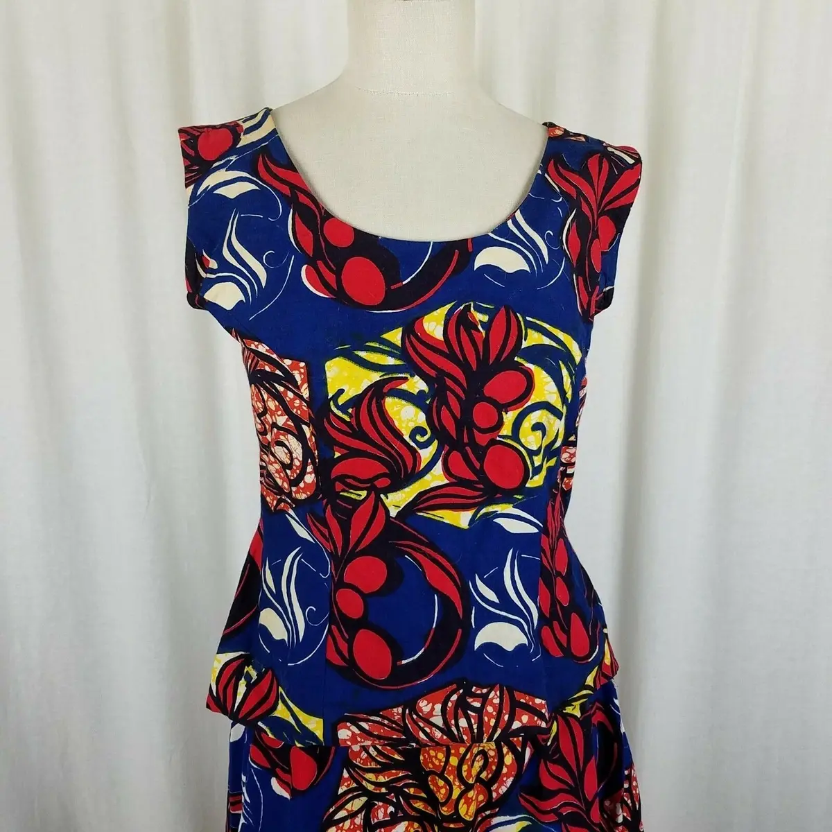 Vintage Handmade Floral Hippie Boho Twirl Skirt Top Set Womens L Hawaiian 70S 2