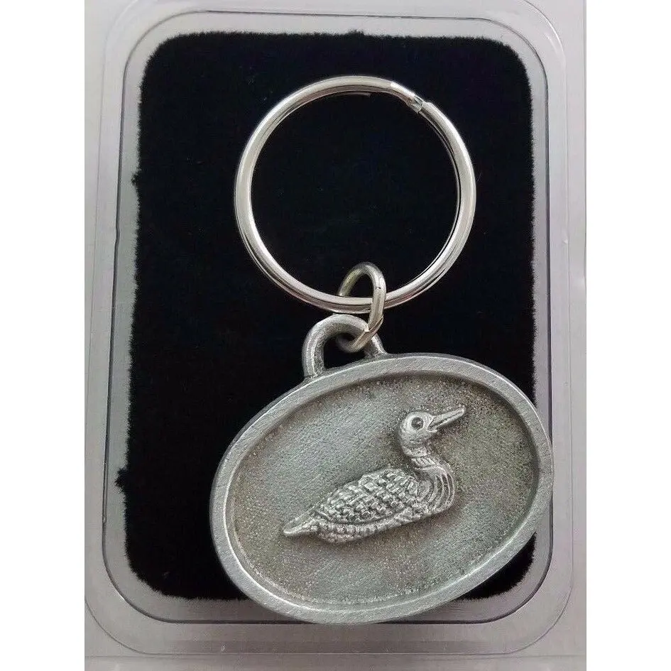 Loon Duck Bird Pewter Keyring Keychain Fob Maine Souvenir Lake Metal Car Keys 1