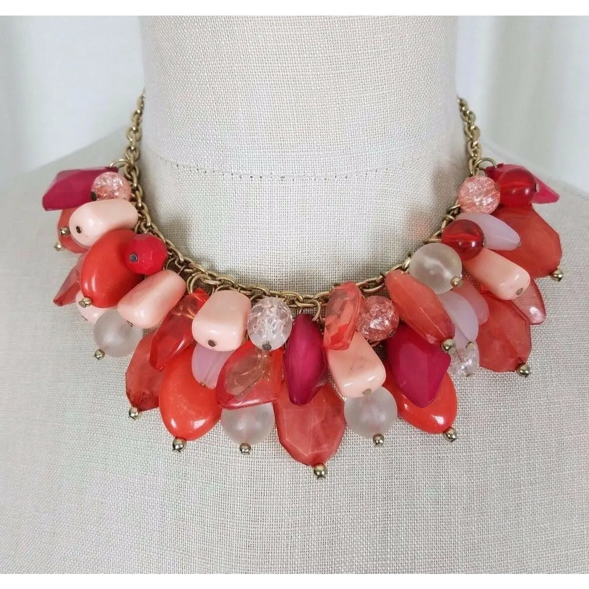 Resin Statement Dangle Charm Bib Cluster Chunky Beaded Necklace Faceted Jewels 1