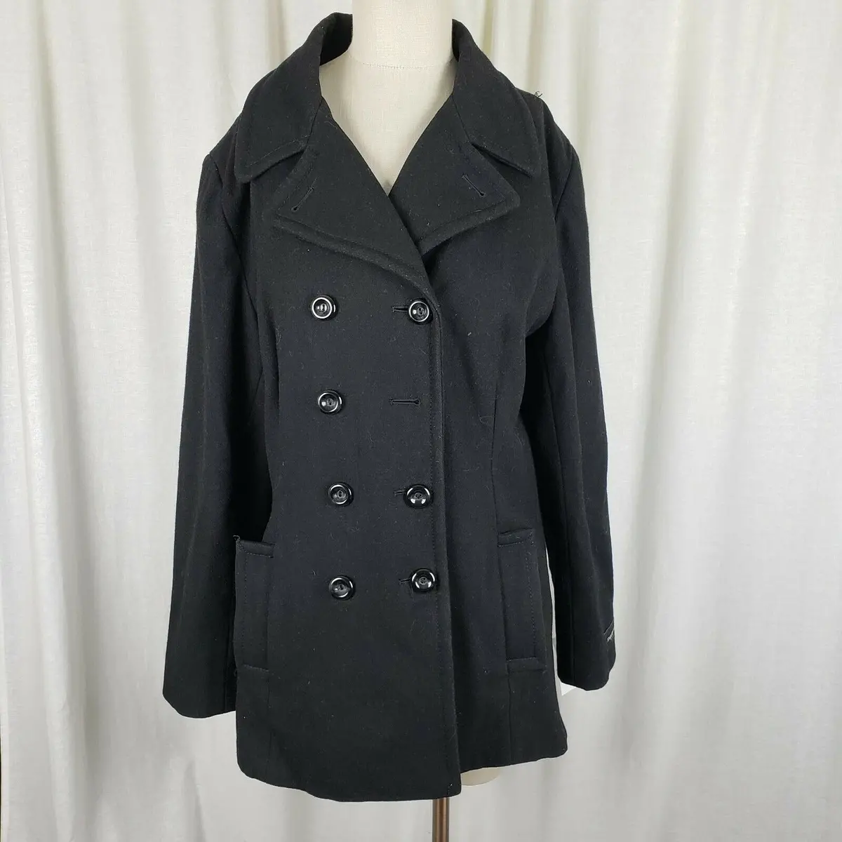 Jones New York Wool Midi Military Double Breasted Peacoat Womens 14 Black G-Iii 1