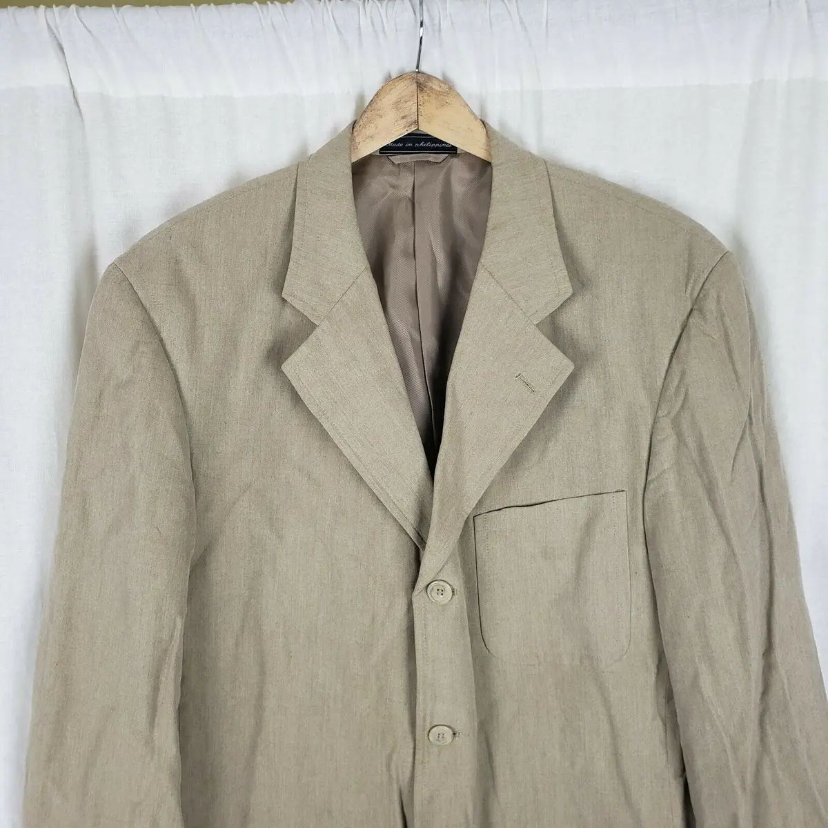 Jeffrey Banks Worsted Wool Sport Coat Jacket Blazer Mens 42R Tan Khaki Summer 2
