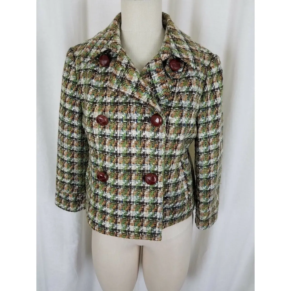 Millard Fillmore Green Houndstooth Tweed Cropped Jacket Womens 10 Woven Vegan 1