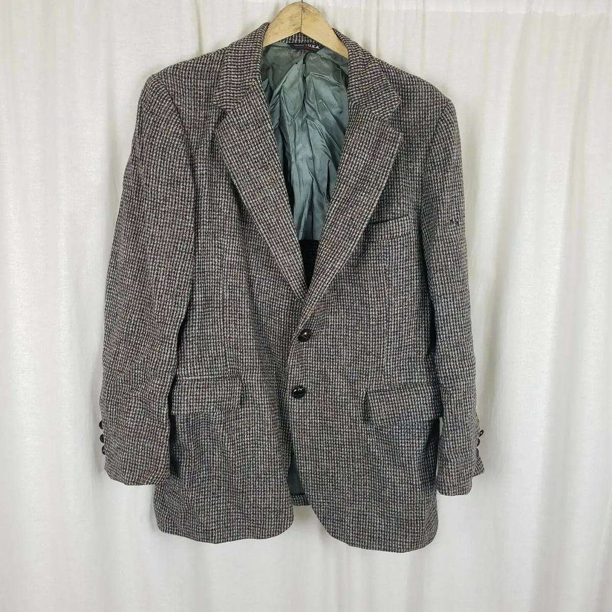 Vintage Harris Tweed Blazer Wool Sport Coat Jacket Mens 40 42 Usa Mid Century 1