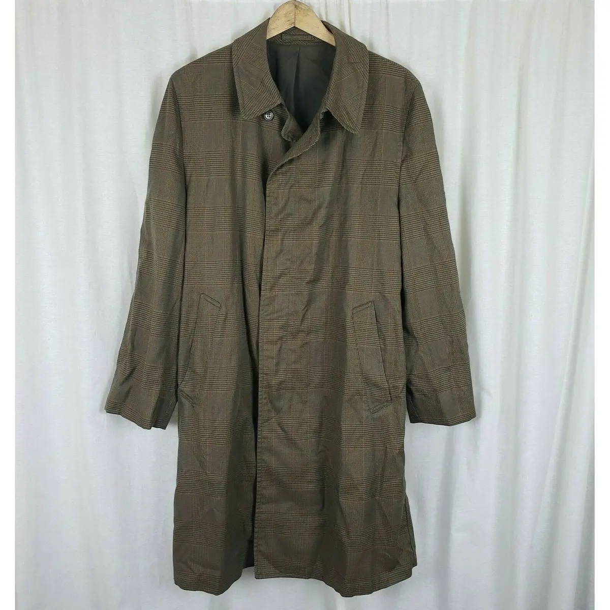 Vintage Plaid Rodes Half Lined Placket Front Trench Coat Mens S M Mid Century 1