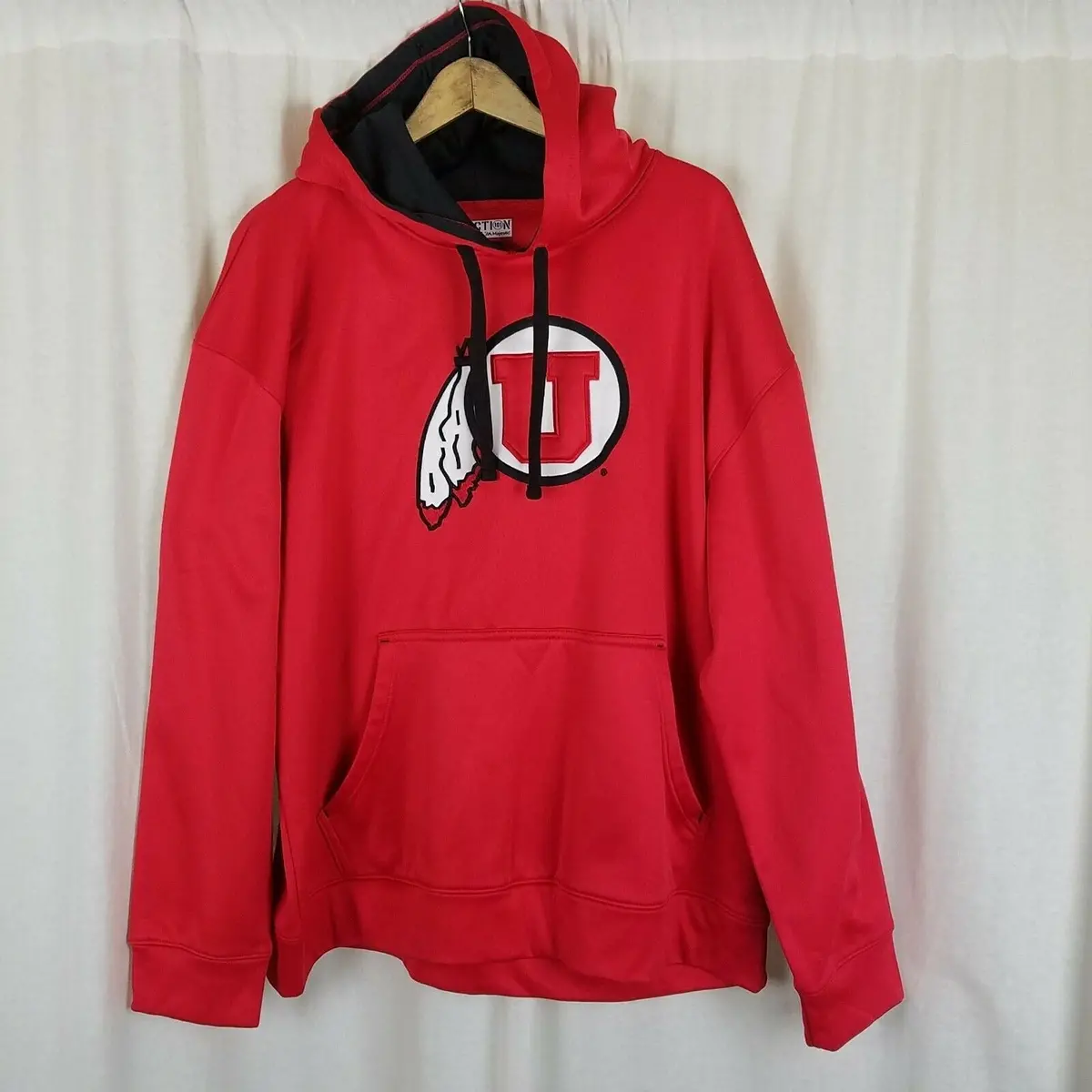 University Of Utah Utes Red Logo Hoodie Sweatshirt Majestic Section 101 Mens L 1