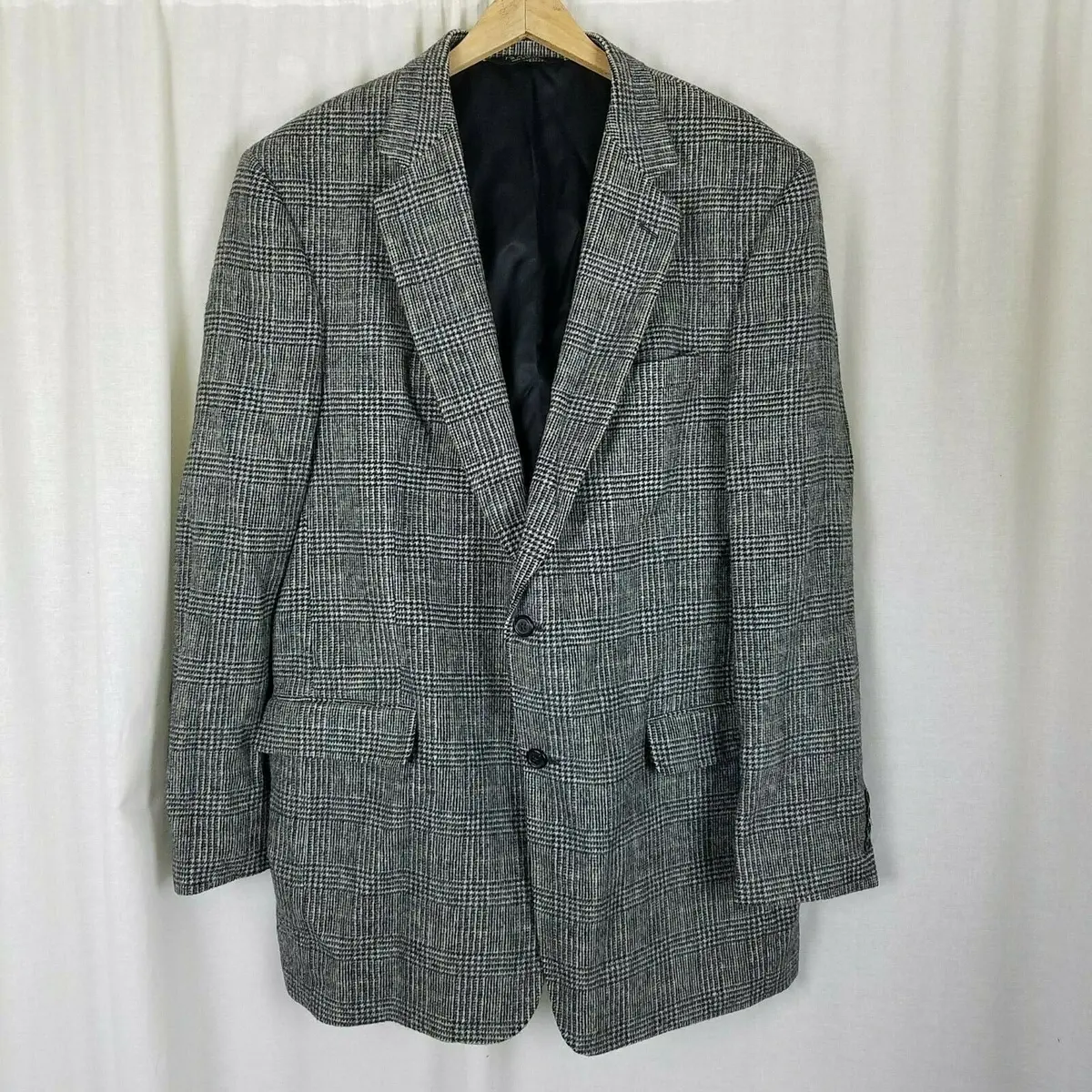 Jos. A. Banks 100% Camel Hair Black Plaid Blazer Jacket Sportcoat Mens 44 Xlong 1