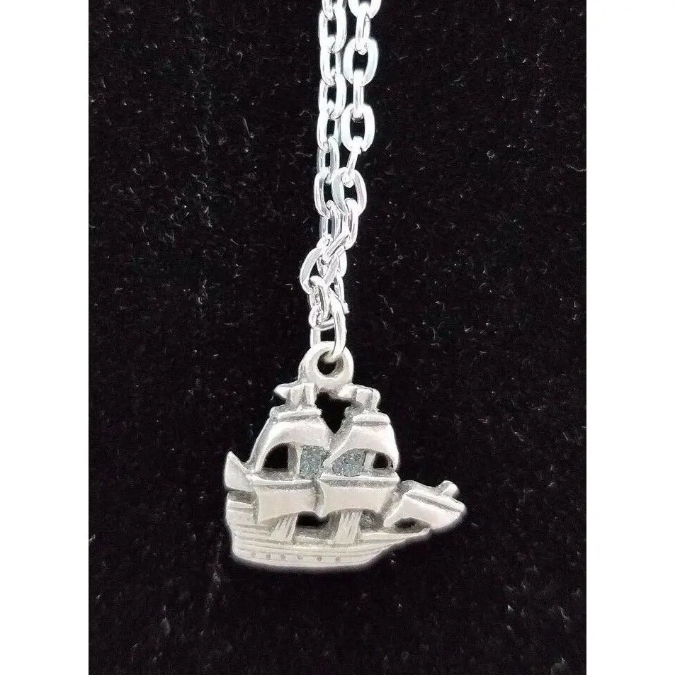 Tall Pirate Ships Boat Pewter Silver Chain Necklace Small Pendant Charm Jewelry 1