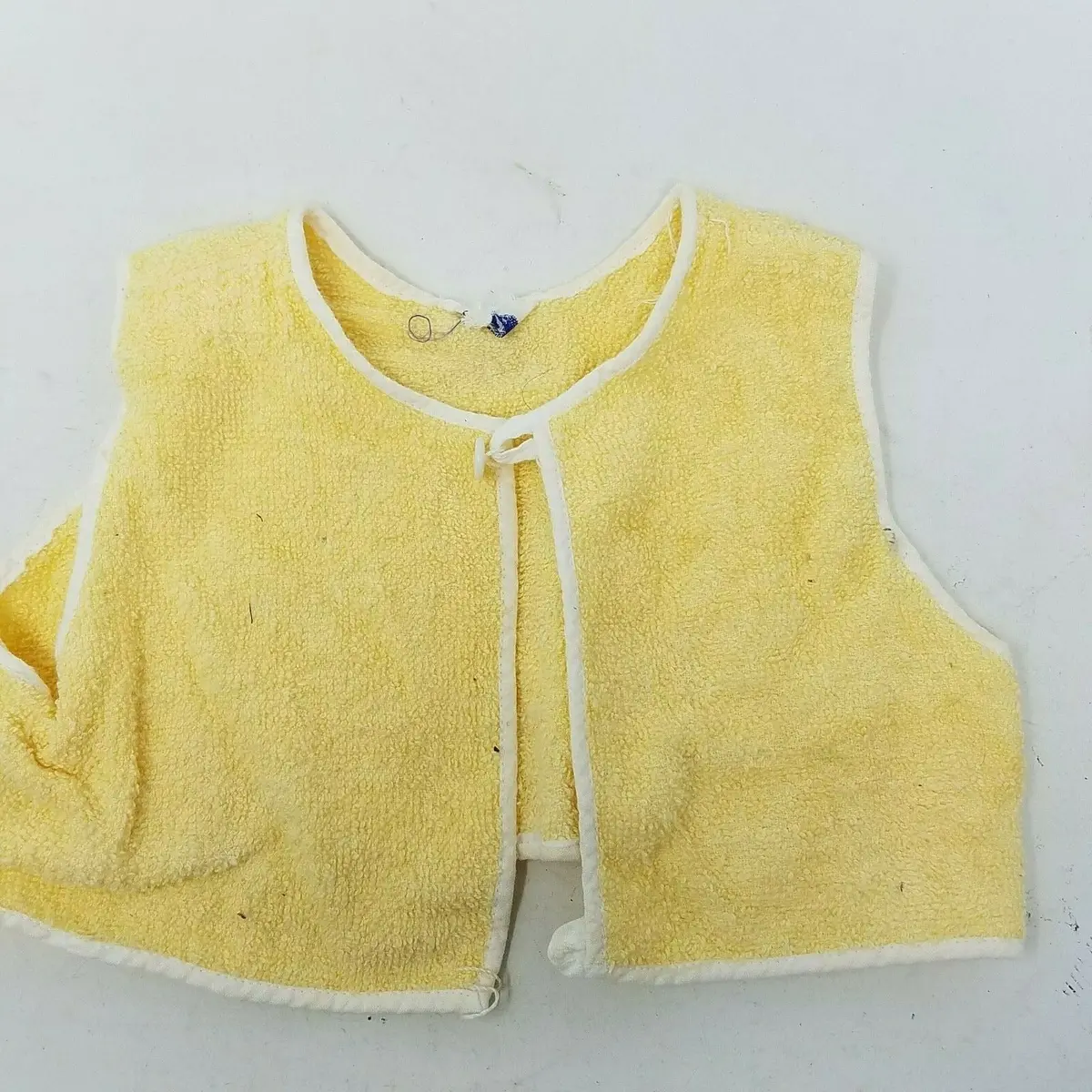 Vintage Yellow White Sheep Applique Open Front Terrycloth Vest Top Baby Boys 12M 1