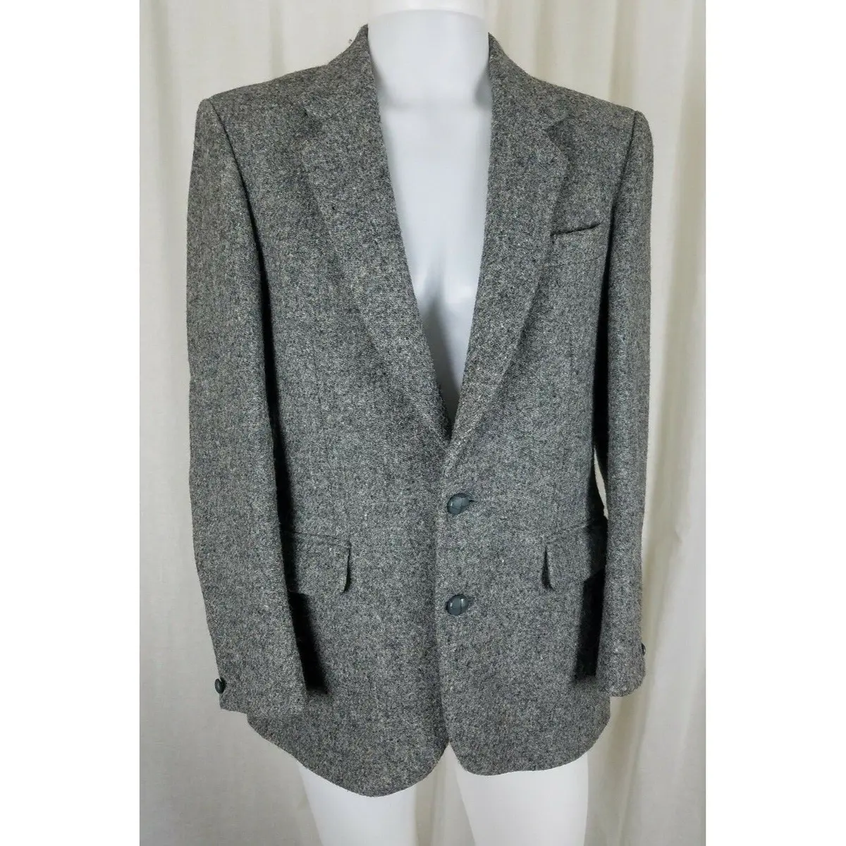 Vintage Harris Tweed Blazer Gray Mottled Wool Sport Coat Jacket Mens 42R Britain 1