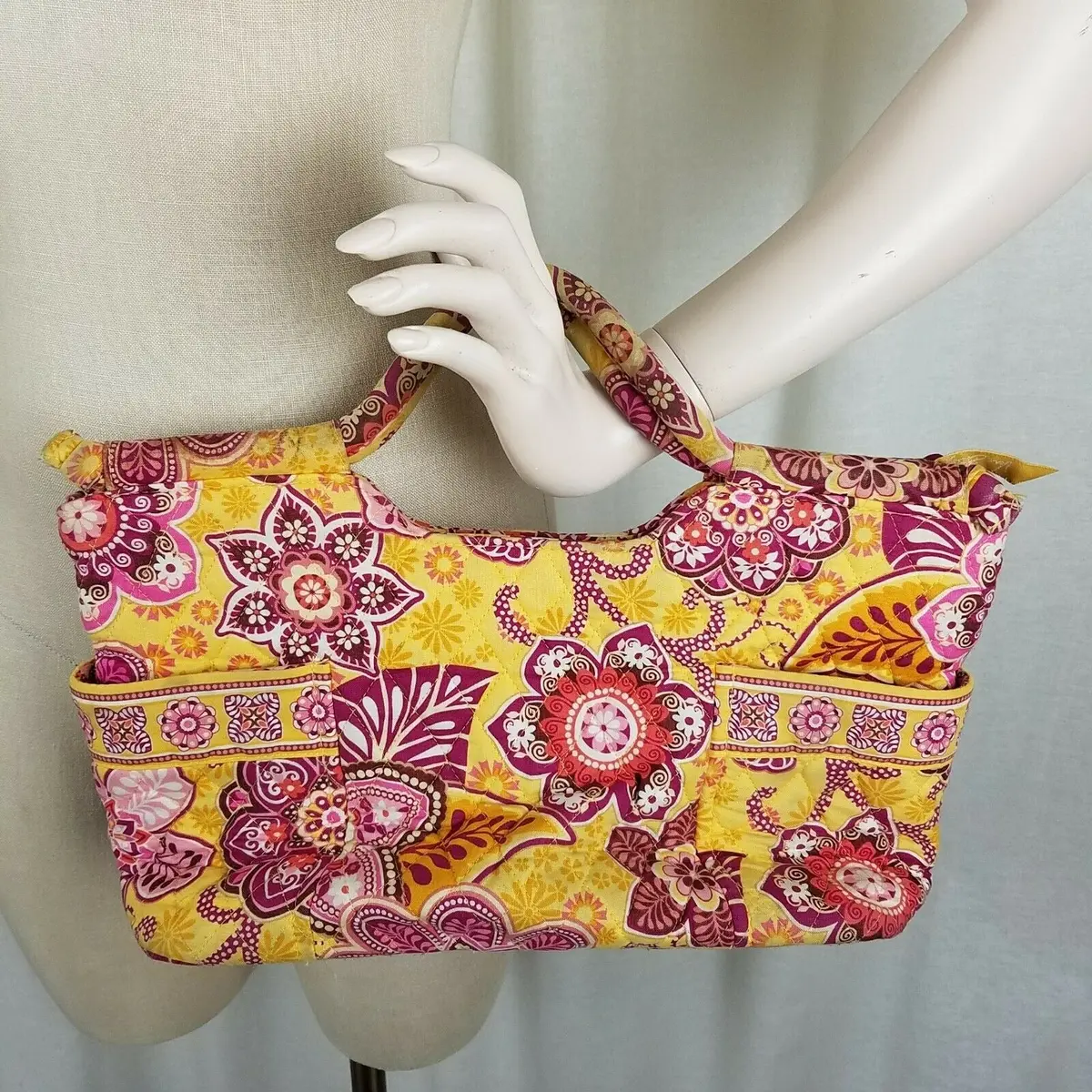 Vera Bradley Bali Gold Gabby Bag Shoulder Handbag Tote Large Purse Quilted Blue 1