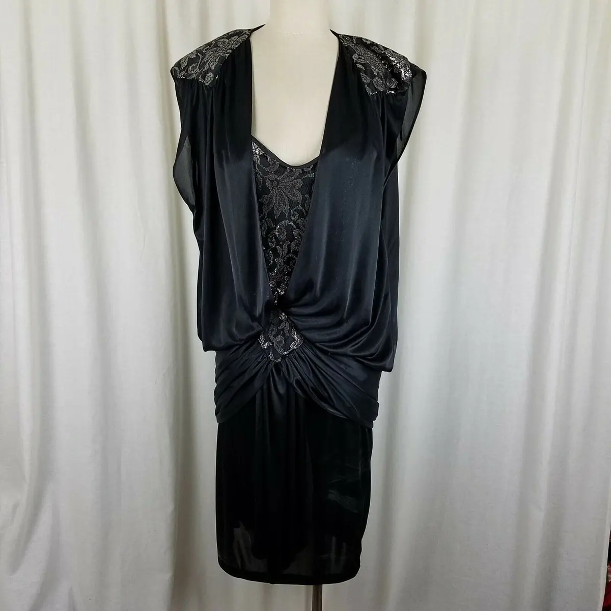 Steppin Out Ruched Blouson Formal Prom Cocktail Little Black Dress Womens 9 1