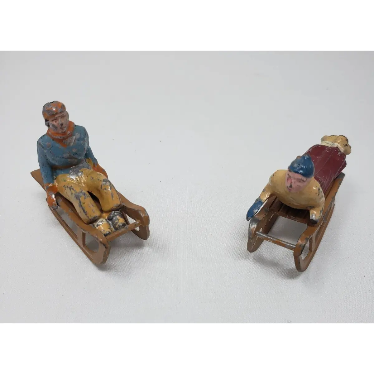 Man On Sled Lead Figures Bf Blancherie Freres France Christmas Original Paint 2 1
