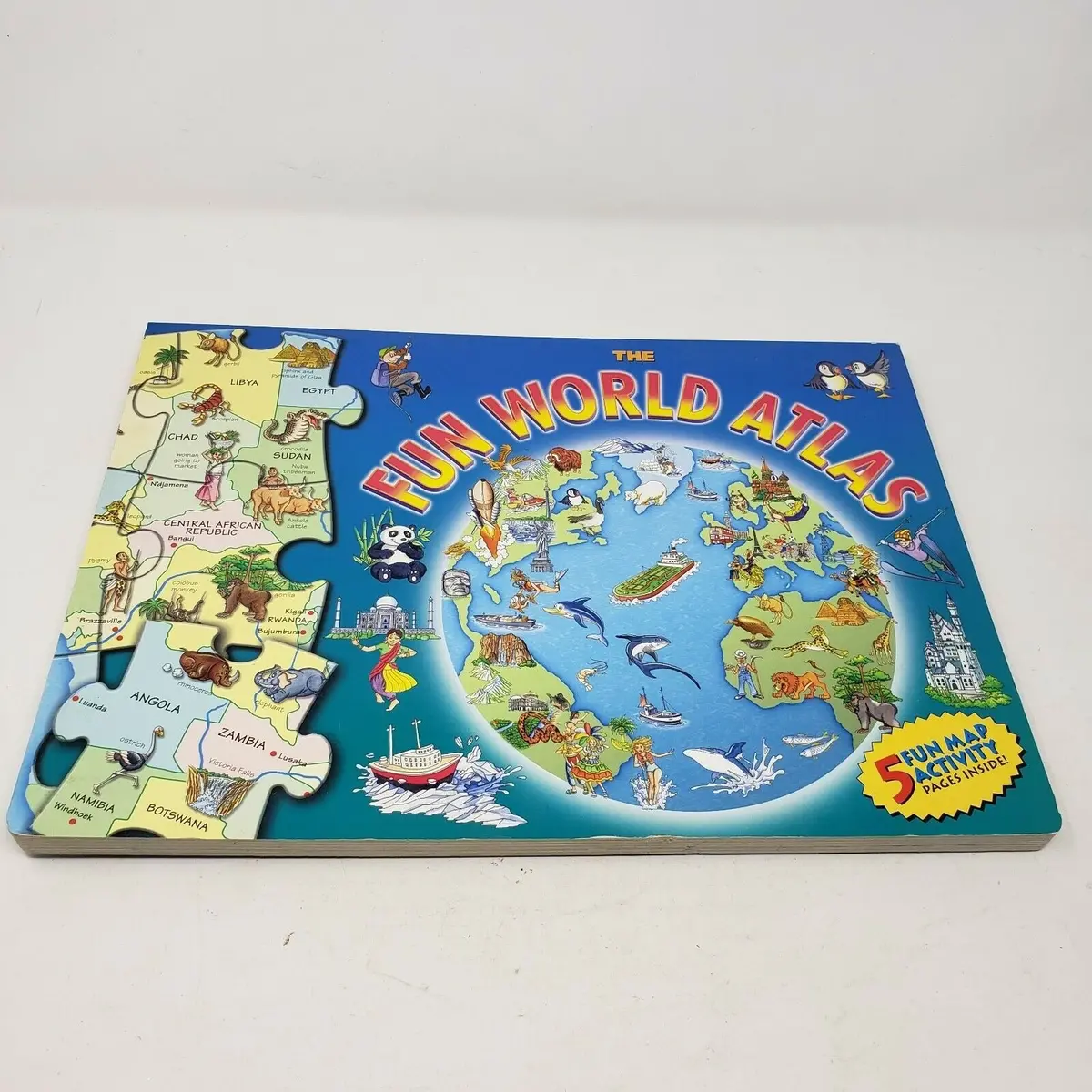 The Fun World Atlas Map Puzzles Activities Hardcover Book Vintage 2000 1
