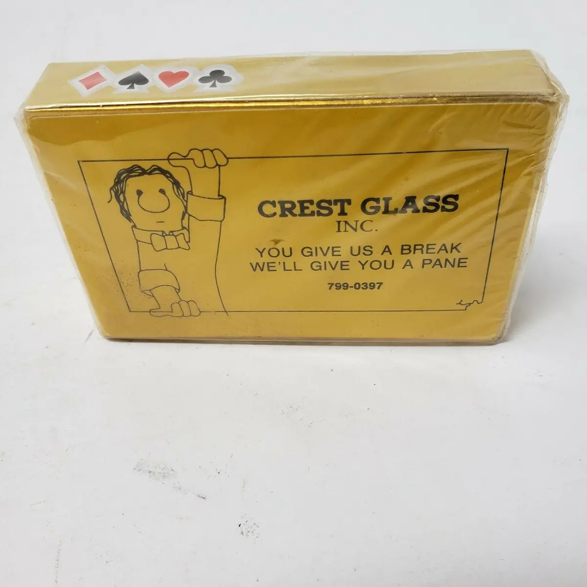 Crest Glass Vintage Playing Cards Deck Advertisement Give Us A Break A Pane 1