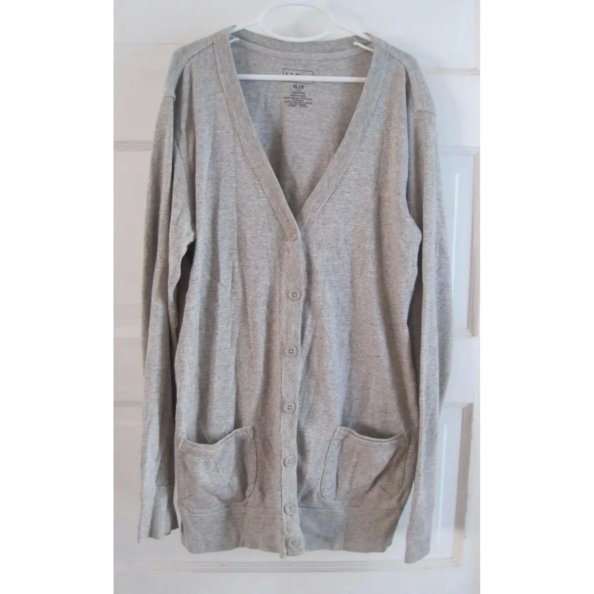 Ll Bean Kids Gray Jersey Knit Cardigan Full Button Up Sweater Jacket Girls Xl 18 1