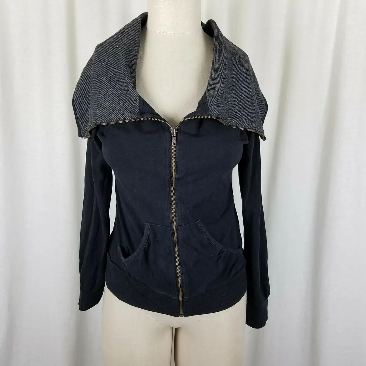 Guess Funnel Cowl Neck Shawl Collar Zip Up Sweatshirt Sweater Jacket Womens M 1