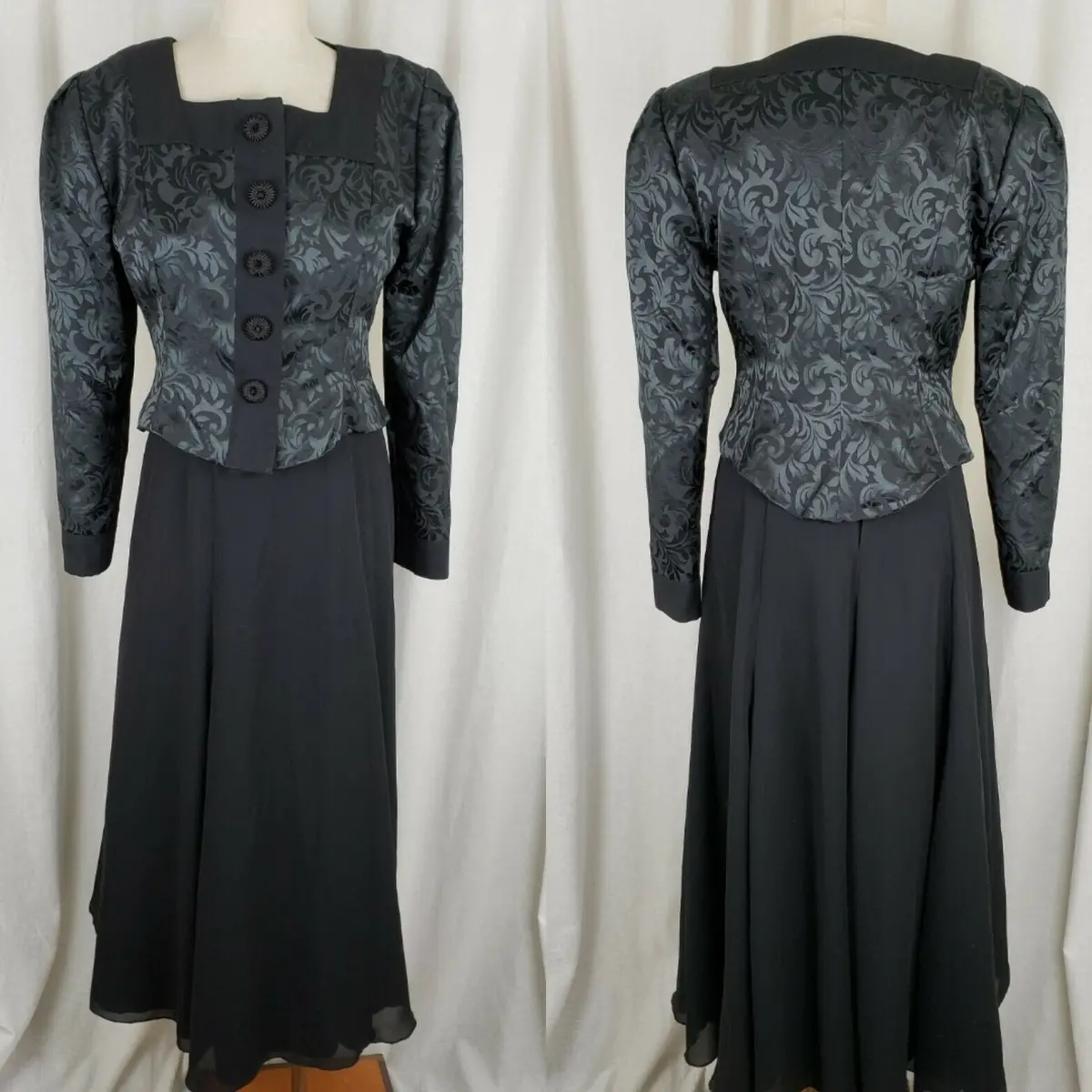 Alan Ray & Co Original Black Long Maxi Dress Jacket Suit Womens M Formal Gown 1