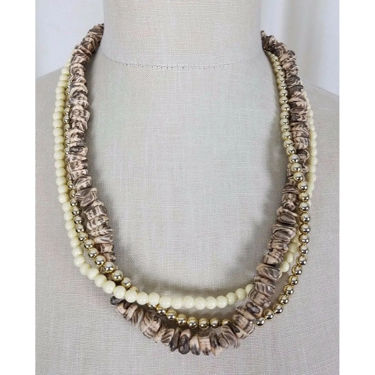 Multi-Strand Faux Silver Ivory Pearls Shell Look Beads Beaded Necklace Jewelry 1