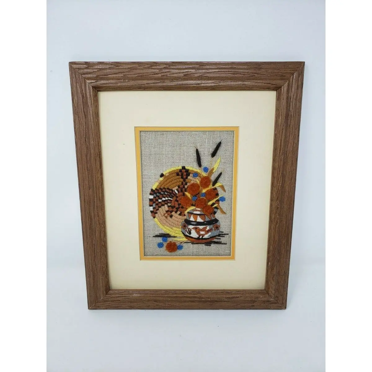 Southwestern Wood Framed Needlepoint 3D Raised Picture Native Artwork 13X11 Mat 1